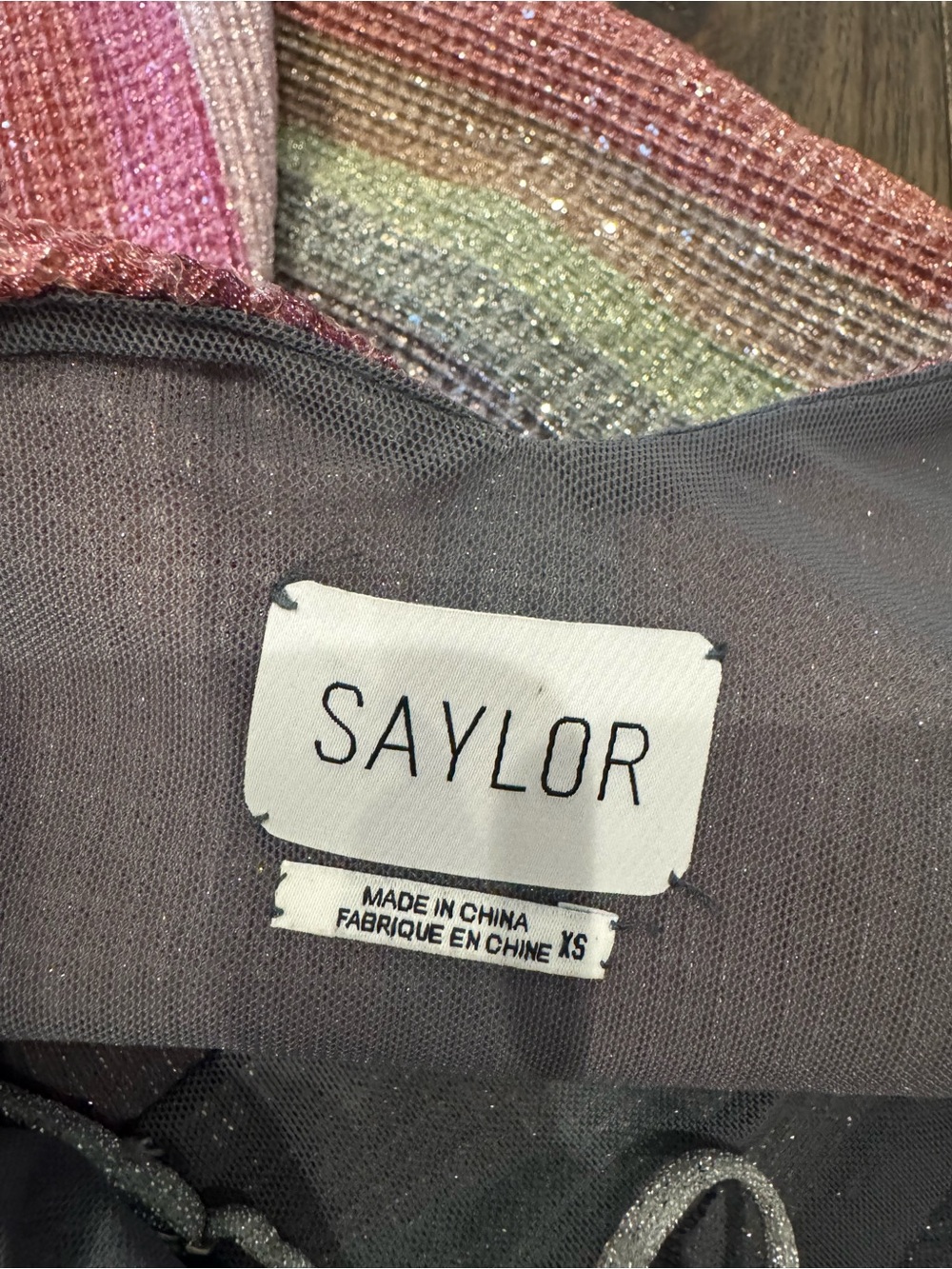 SAYLOR Iridescent Multicolor Striped Wrap Midi Dress - Picture 8 of 8